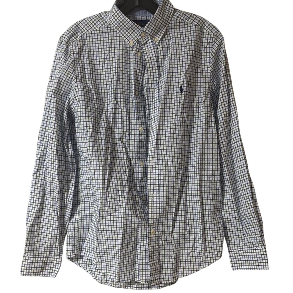 Ralph Lauren Blue and White Casual Button Down Shirt XL Boys